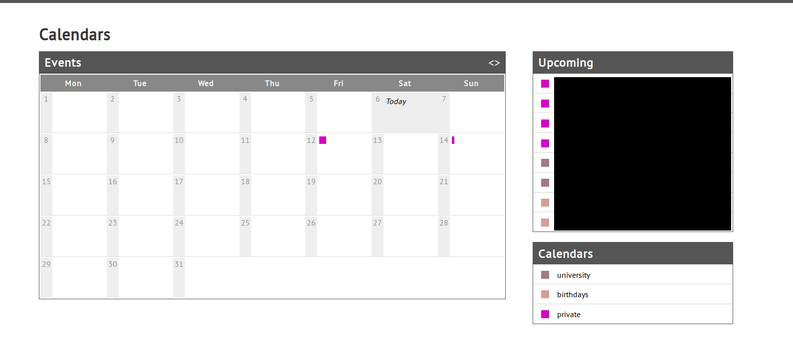 Screenshot of the web calendar viewer