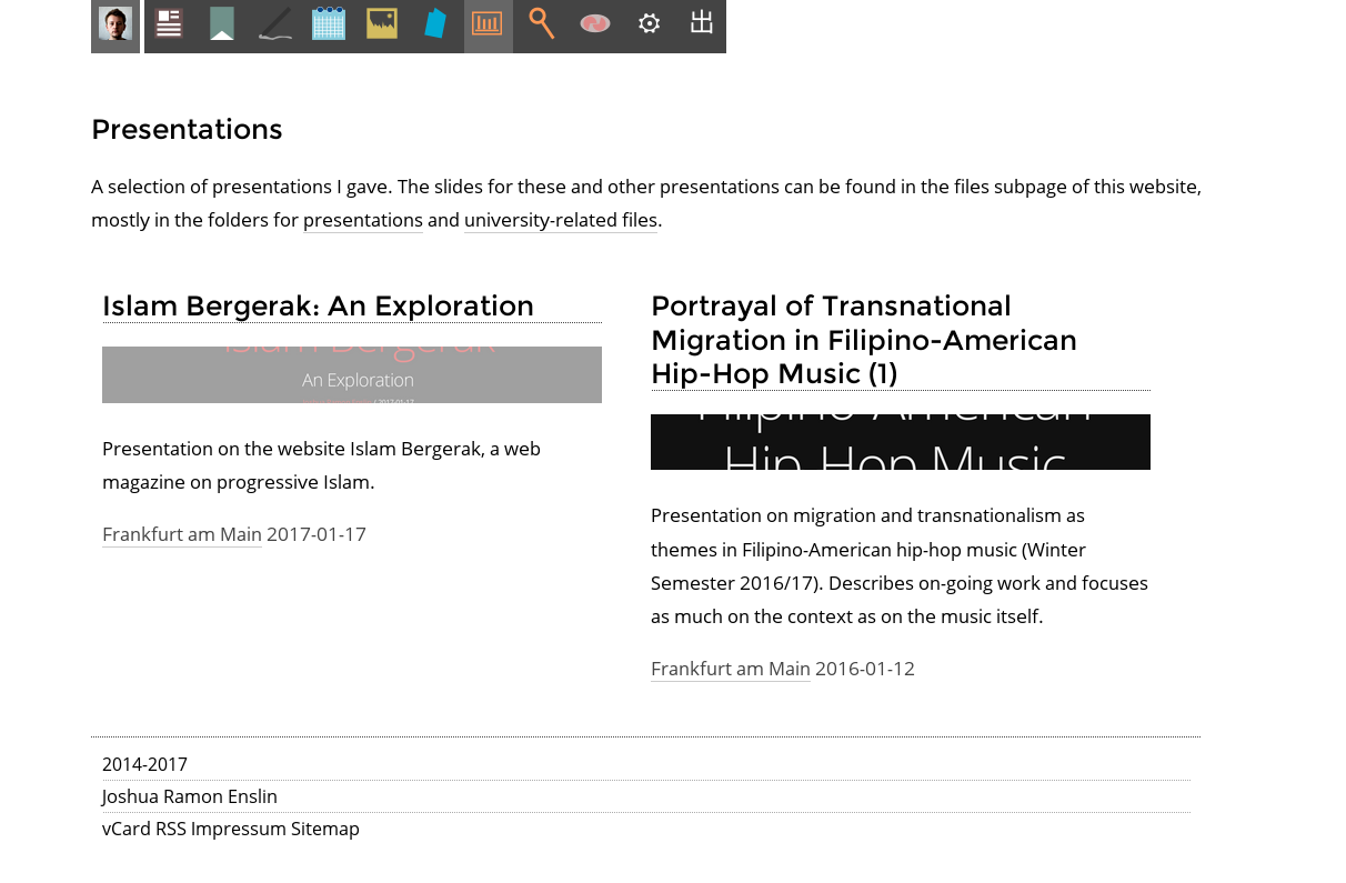 My first two presentations using reveal.js listed on the respective overview page