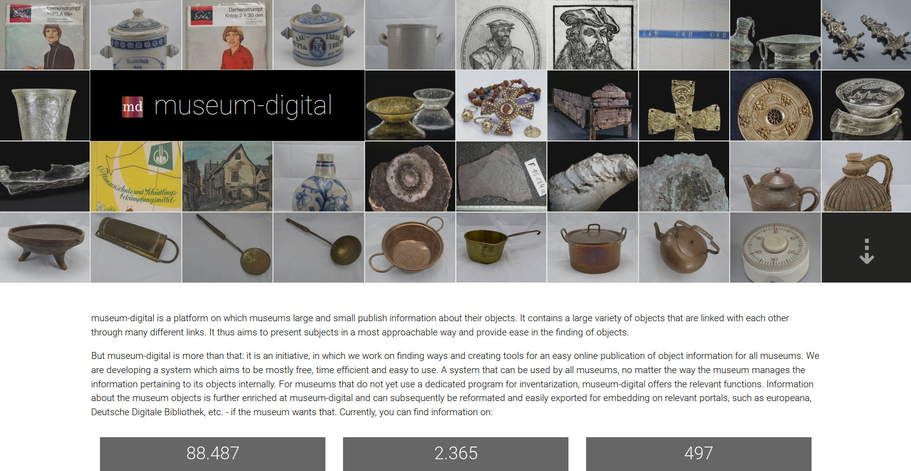 Die überarbeitete Startseite von Museum-Digital