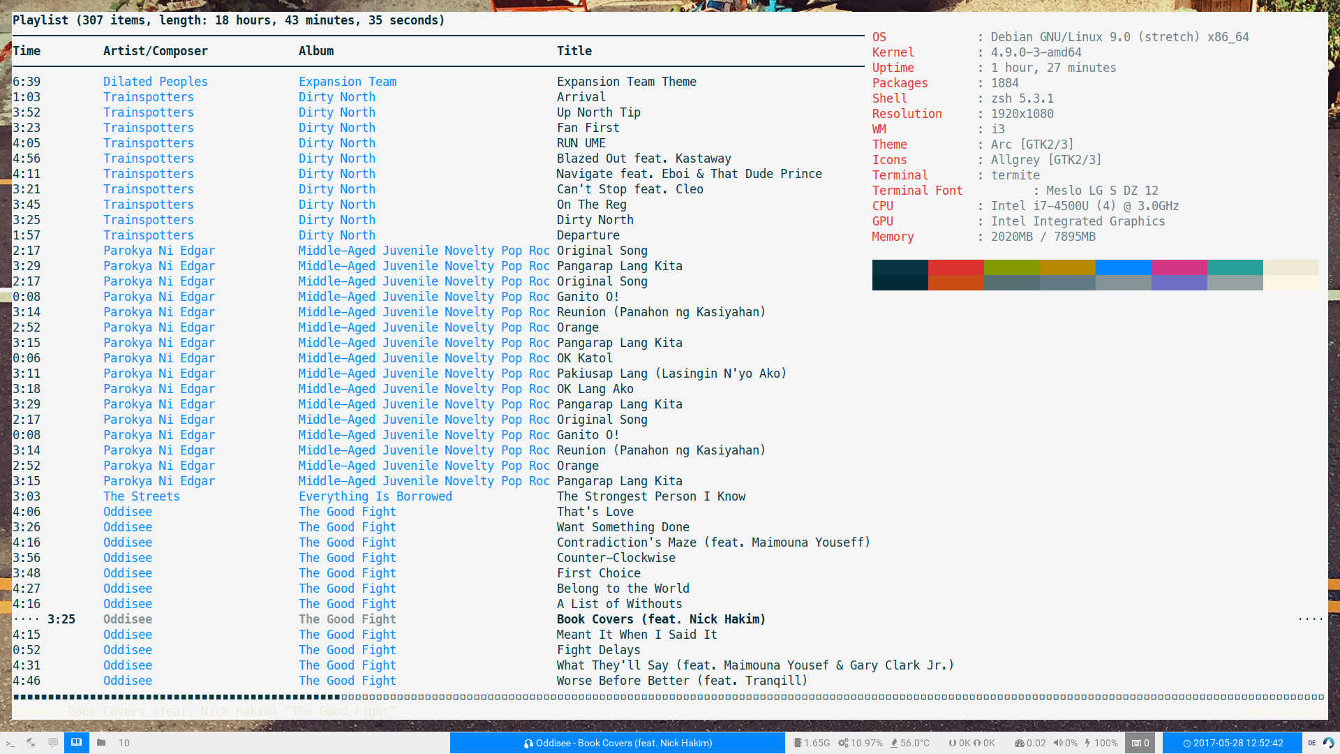 ncmpcpp with neofetch in a floating window