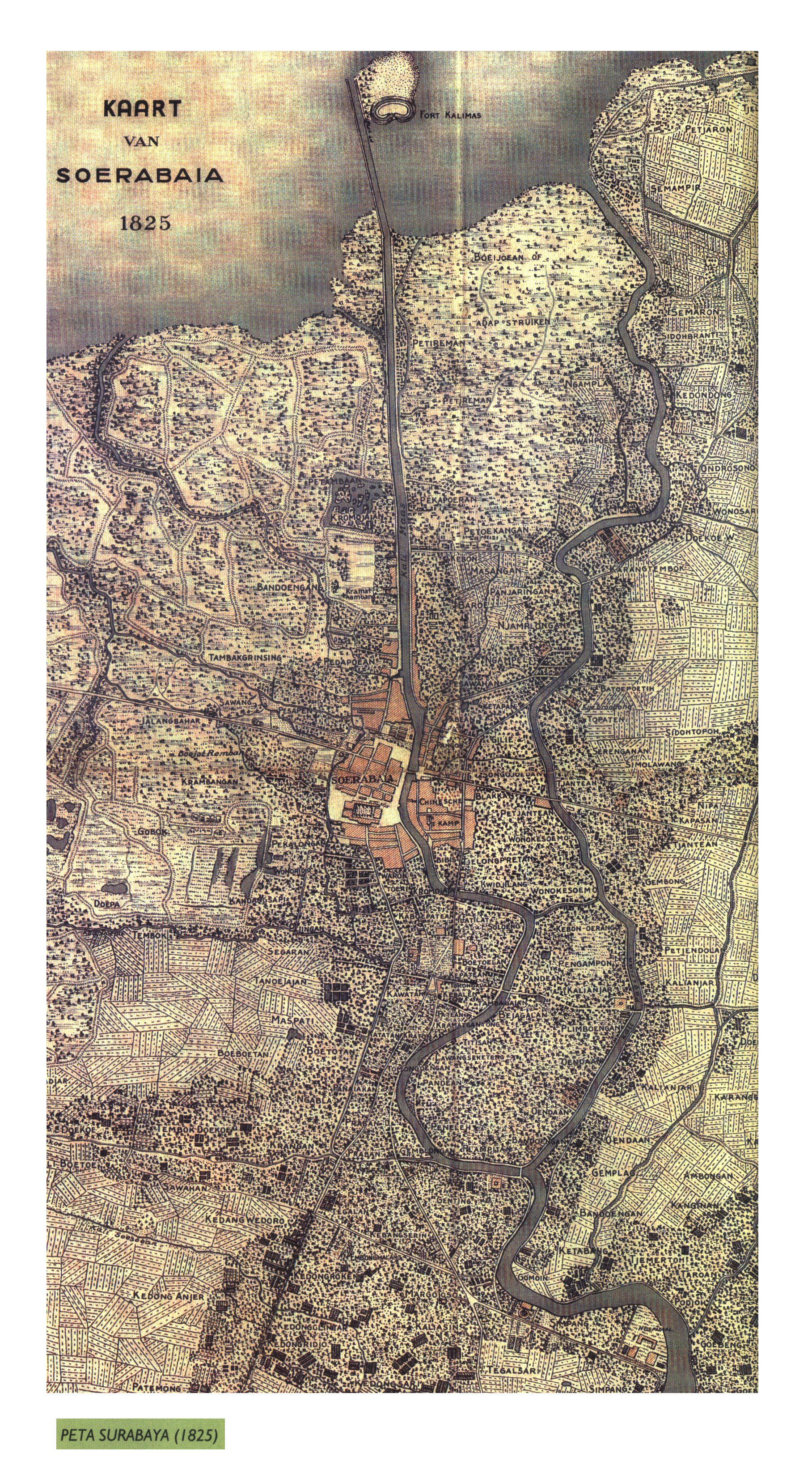 Surabaya in 1825. Map provided by the Badan Perencanaan Pembangunan Kota Surabaya (BAPPEKO Surabaya).