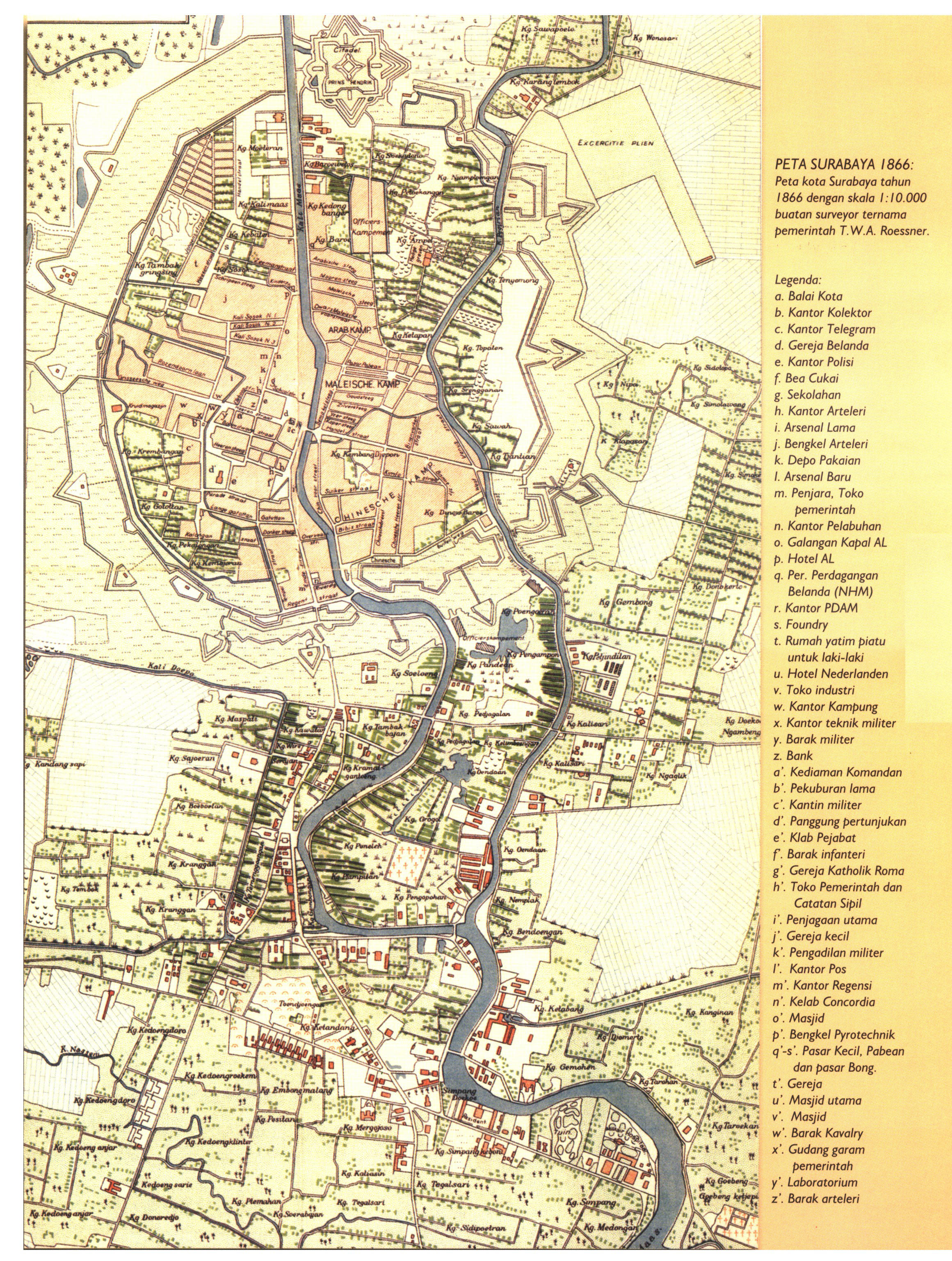Surabaya in 1866. Map provided by the Badan Perencanaan Pembangunan Kota Surabaya (BAPPEKO Surabaya).