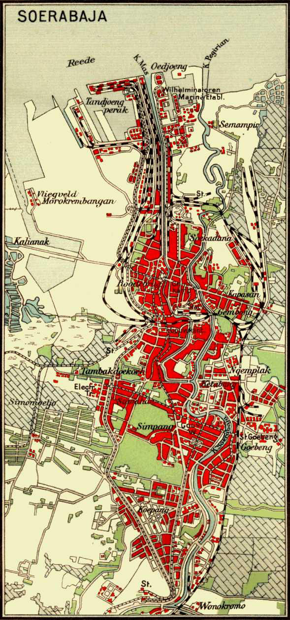 Surabaya in 1935. Map provided by the Badan Perencanaan Pembangunan Kota Surabaya (BAPPEKO Surabaya).