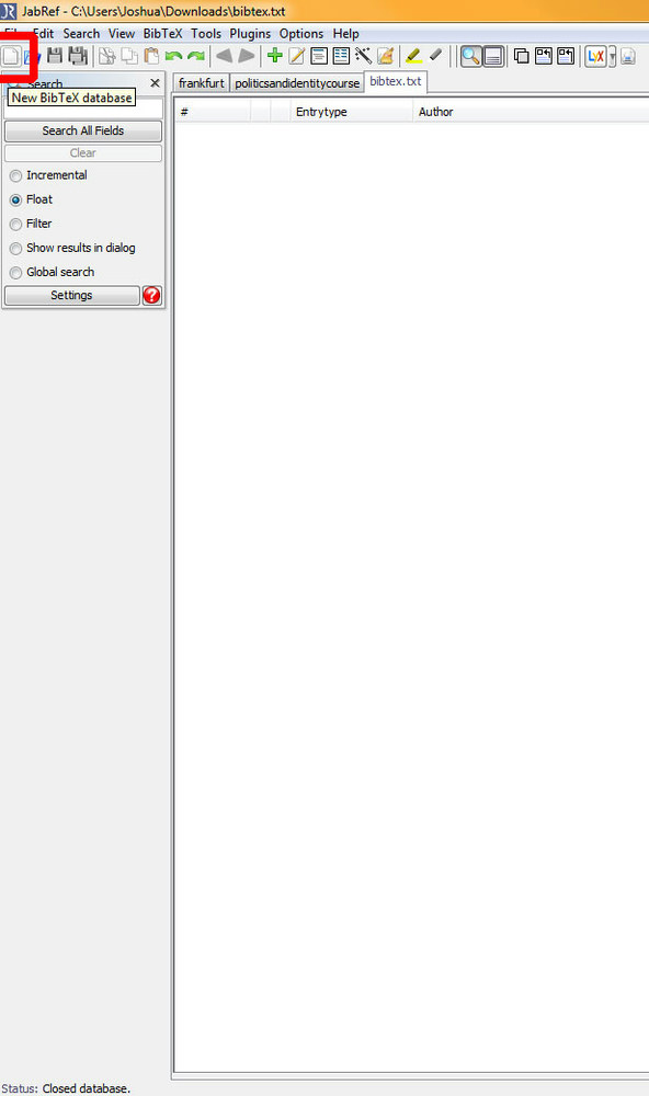 Neue Datenbank in JabRef erstellen