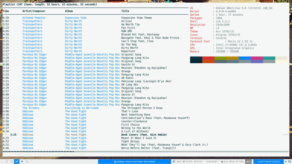 ncmpcpp with neofetch in a floating window